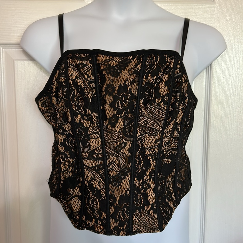 Orange kiss Elegant Black Lace stretchy corset with boning Women’s Size 1X